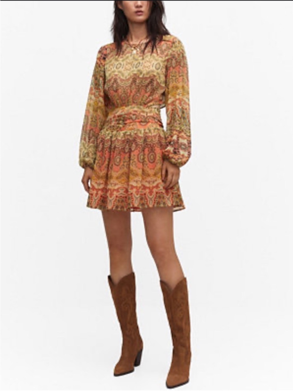 Mango Multicolor Paisley Long-Sleeve Mini Dress